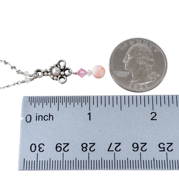 Estate Sterling Silver 925 Pink Shell & Pink Crystal Necklace 20.5" - Picture 6 of 7